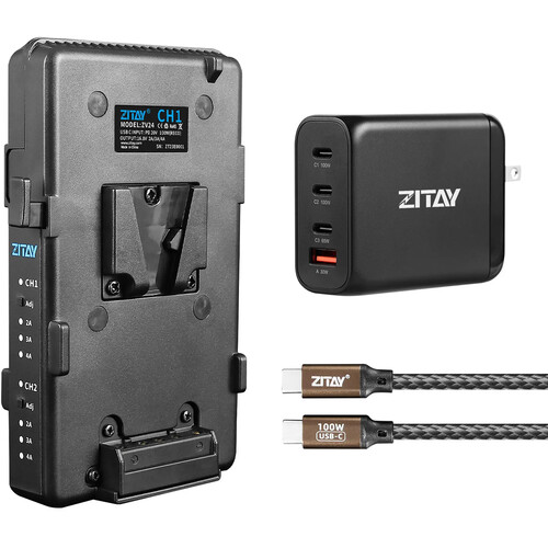 ZITAY Dual V-Mount Battery Charger Kit with USB-C 100W PD Adapter