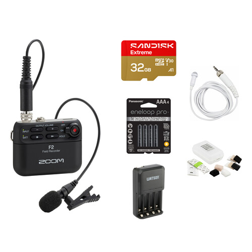 Zoom F2 Ultracompact Field Recorder with Lavalier Microphone and Wedding Kit