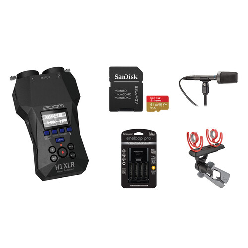 Zoom H1 XLR Portable Audio Recorder for Video with Stereo Recording Kit