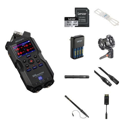 Zoom H4essential 4-Track 32-Bit Float Portable Audio Recorder with Booming Kit