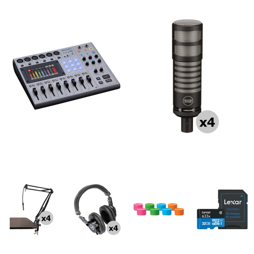 Zoom PodTrak P8 Four-Person Podcast Value Kit with Limelight Mics, Boom Arms, and Headphones