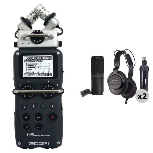 Zoom H5 2-Person Podcast Mic Kit with Handy Recorder, Mics,