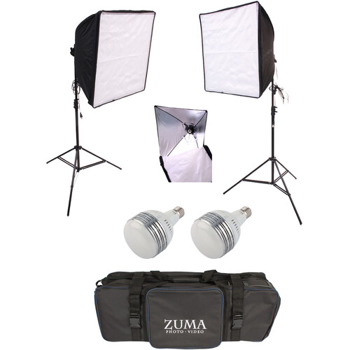 Zuma 60W LED Bulb 2-Light Kit with Softboxes, Stands, and Bag