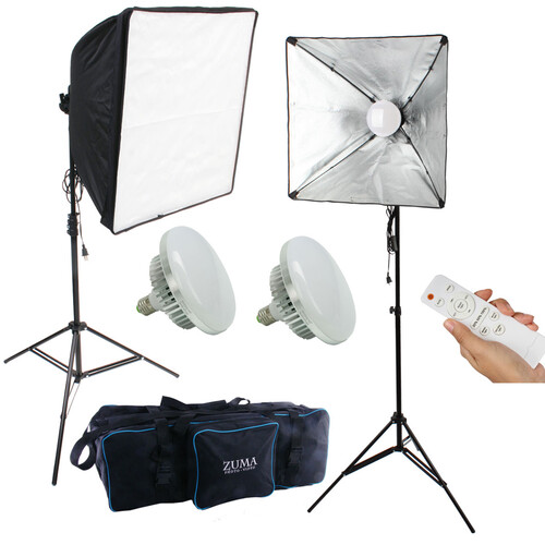 Zuma 125W LED Bulb 2-Light Kit with Softboxes, Stands, Remotes, and Bag