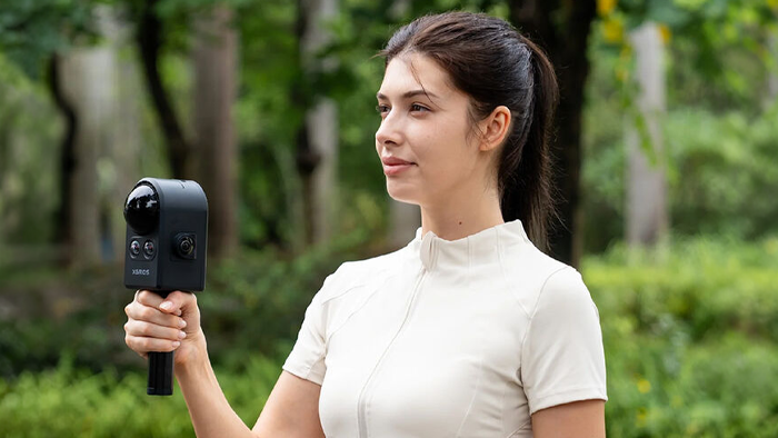 The easiest way to use the PortalCam is to start a recording and then walk around naturally while holding the included mini tripod.
