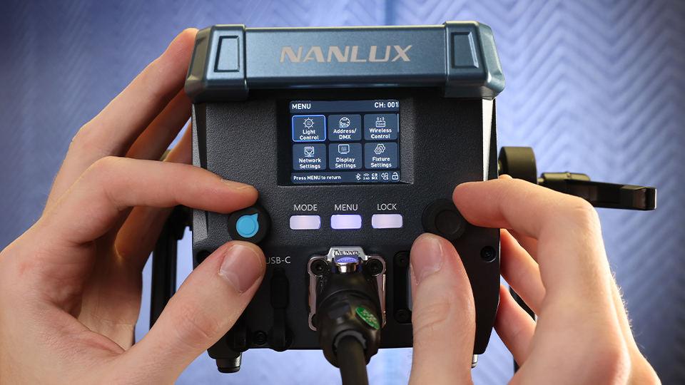Nanlux Evoke 150C RGB LED Spotlight Rear Display Controls Nanlux Evoke 150C RGB LED Spotlight Rear Display Controls