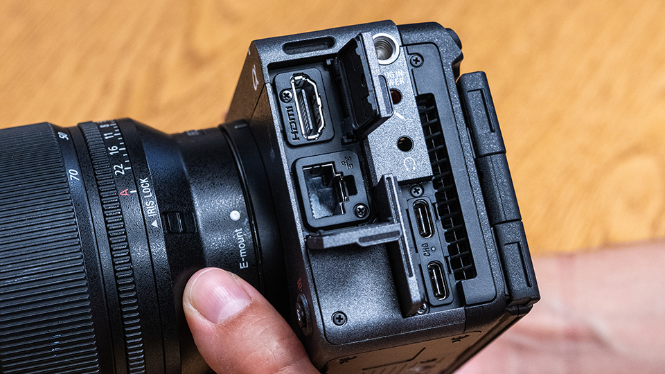 Sony FX5 side panel ports for HDMI, USB-C and more
