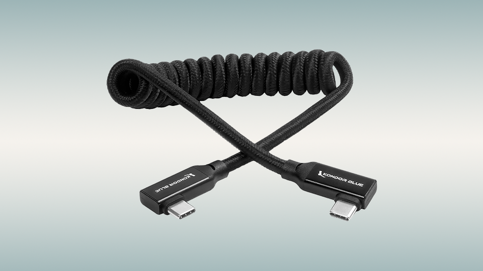 Kondor Blue Coiled USB-C Right-Angle Braided Cable Kondor Blue Coiled USB-C Right-Angle Braided Cable