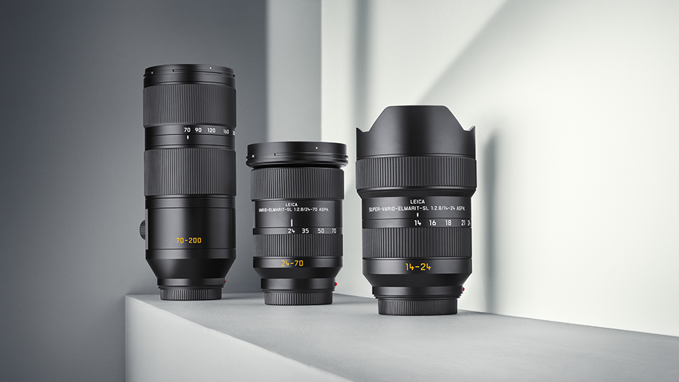 Vario-Elmarit-SL 70-200mm f/2.8 ASPH, Vario-Elmarit-SL 24-70mm f/2.8 ASPH. Standard Zoom, and Super-Vario-Elmarit-SL 14-24mm f/2.8 ASPH. Ultra-Wide Lenses