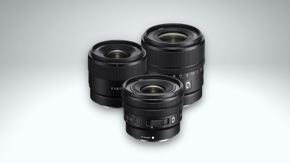 Sony 10-20mm f/4 PZ G (Top Right), 15mm f/1.4 G (Middle), and 11mm f/1.8 (Top Left)lenses.