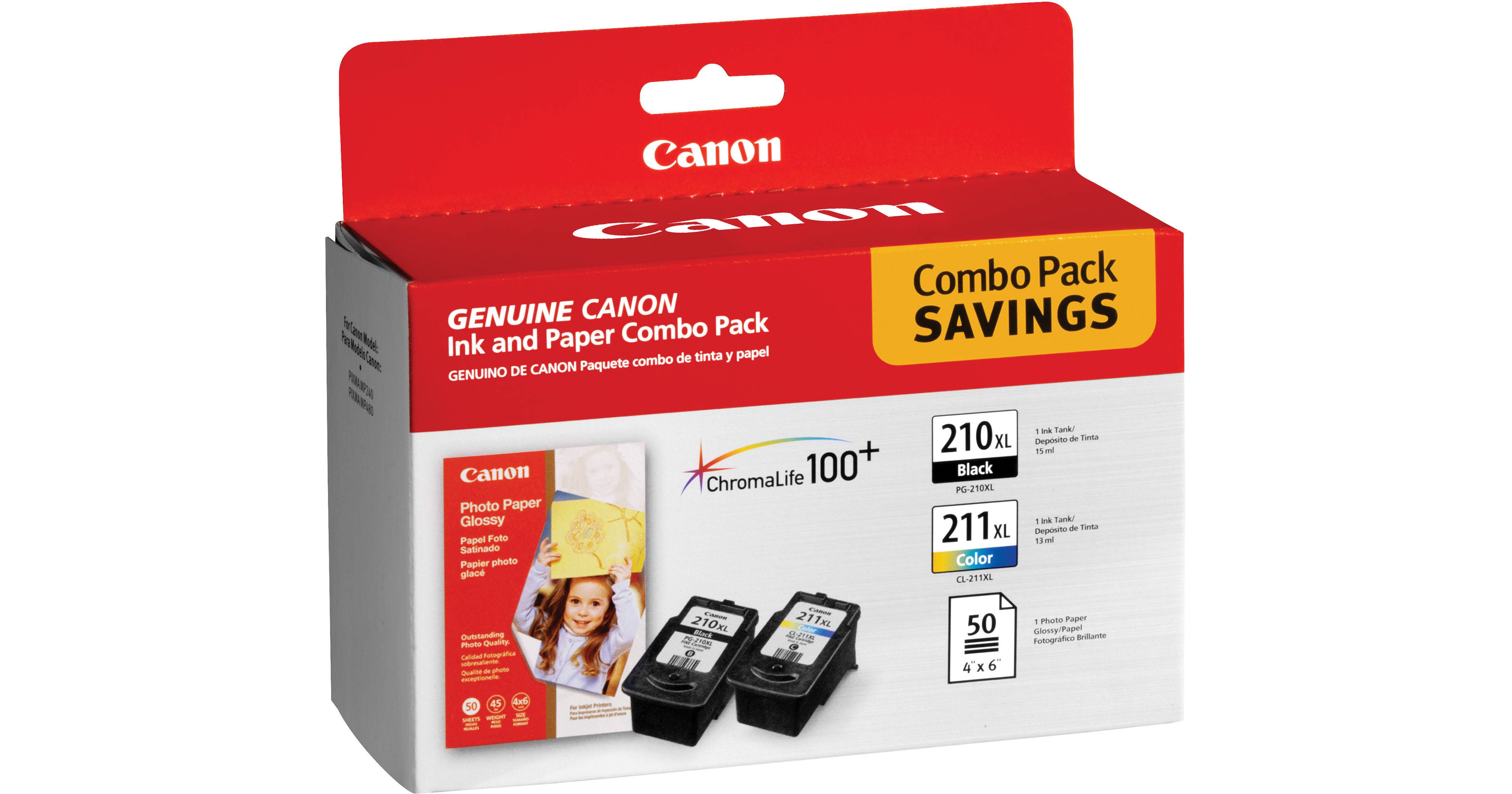 Canon PG-210XL Black &amp; CL-211XL Color Inks and Paper 2973B004