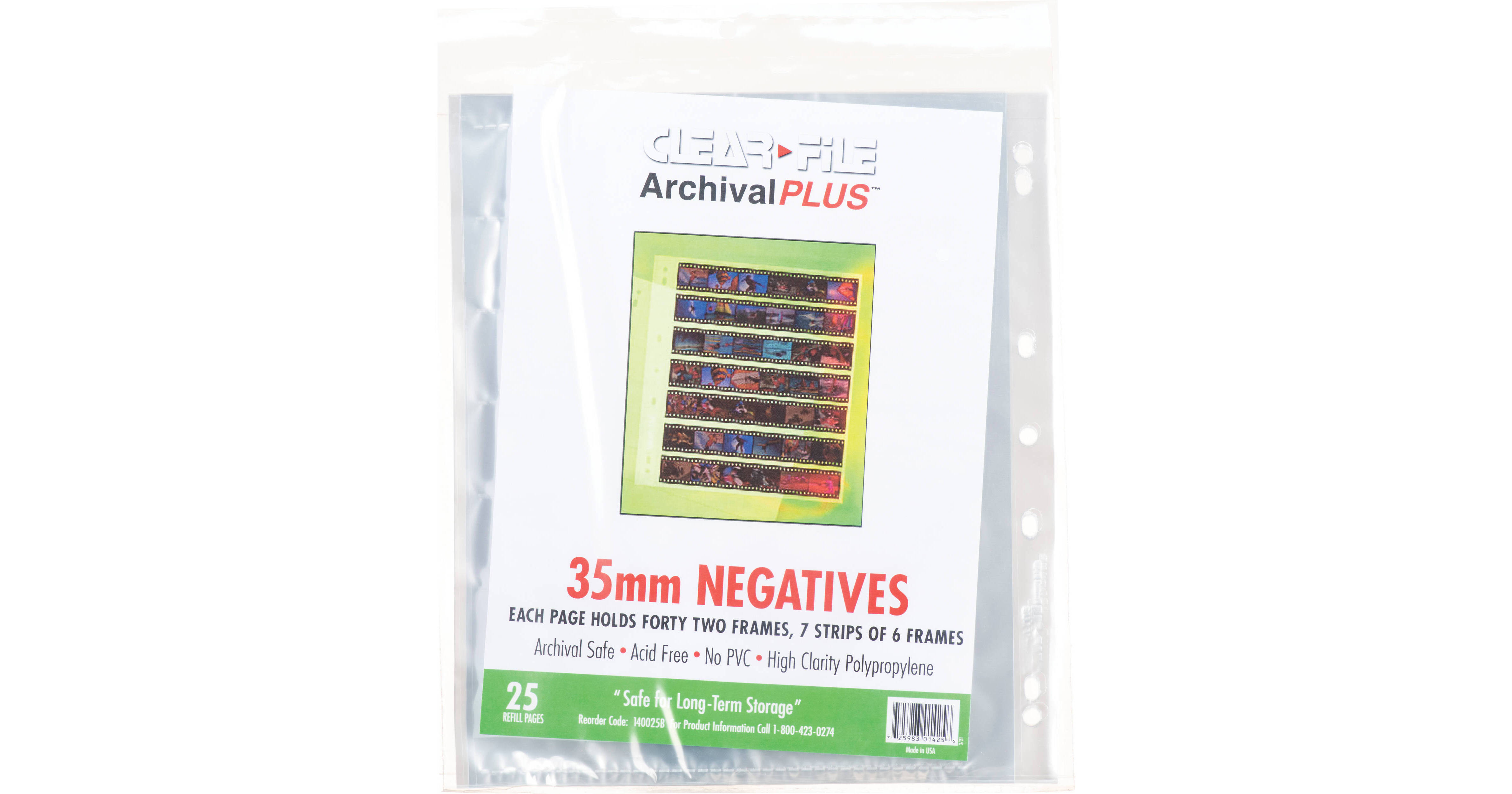 ClearFile Archival Plus Negative Page, 35mm, 7-Strips of 140025B