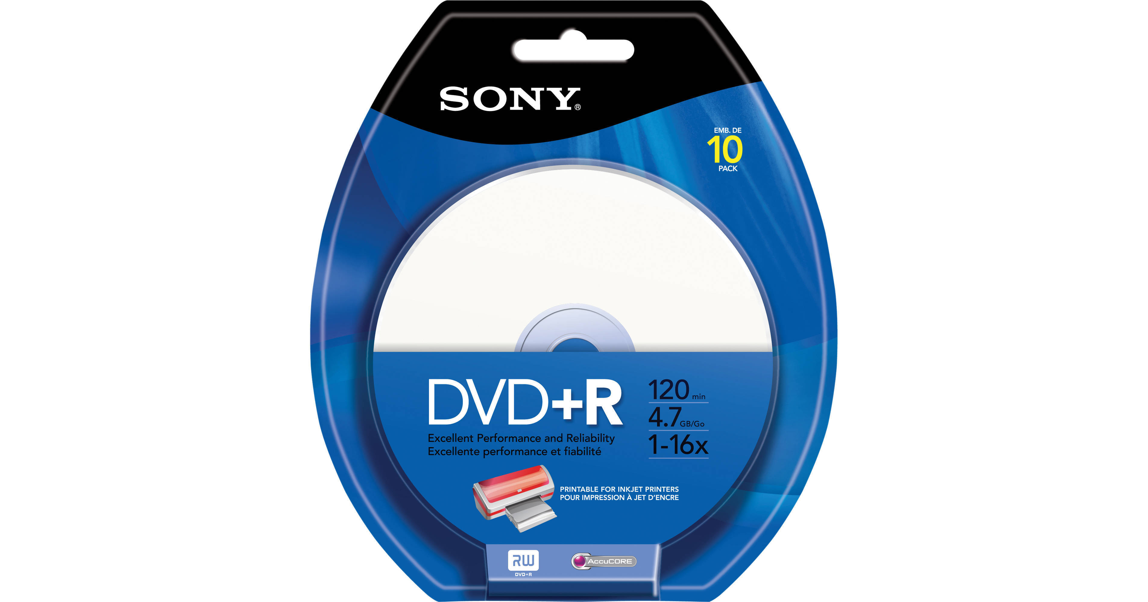 Sony DVD+R Recordable Inkjet Printable DVD Blister 10DPR47RBP4