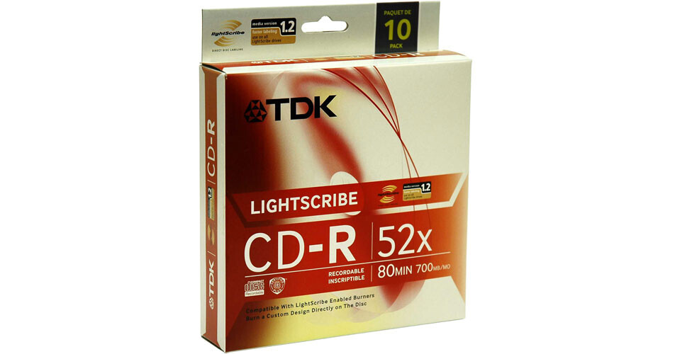 TDK CD-R 52X 80 Minute, LightScribe Printable Recordable 48589