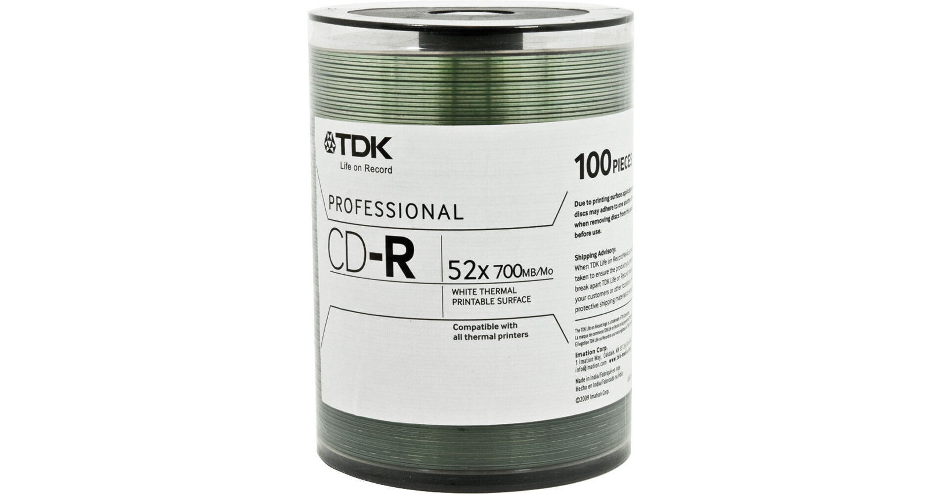 TDK CD-R 80 Minute White Thermal Discs ZCD-R80TWHSX 48760 B&H