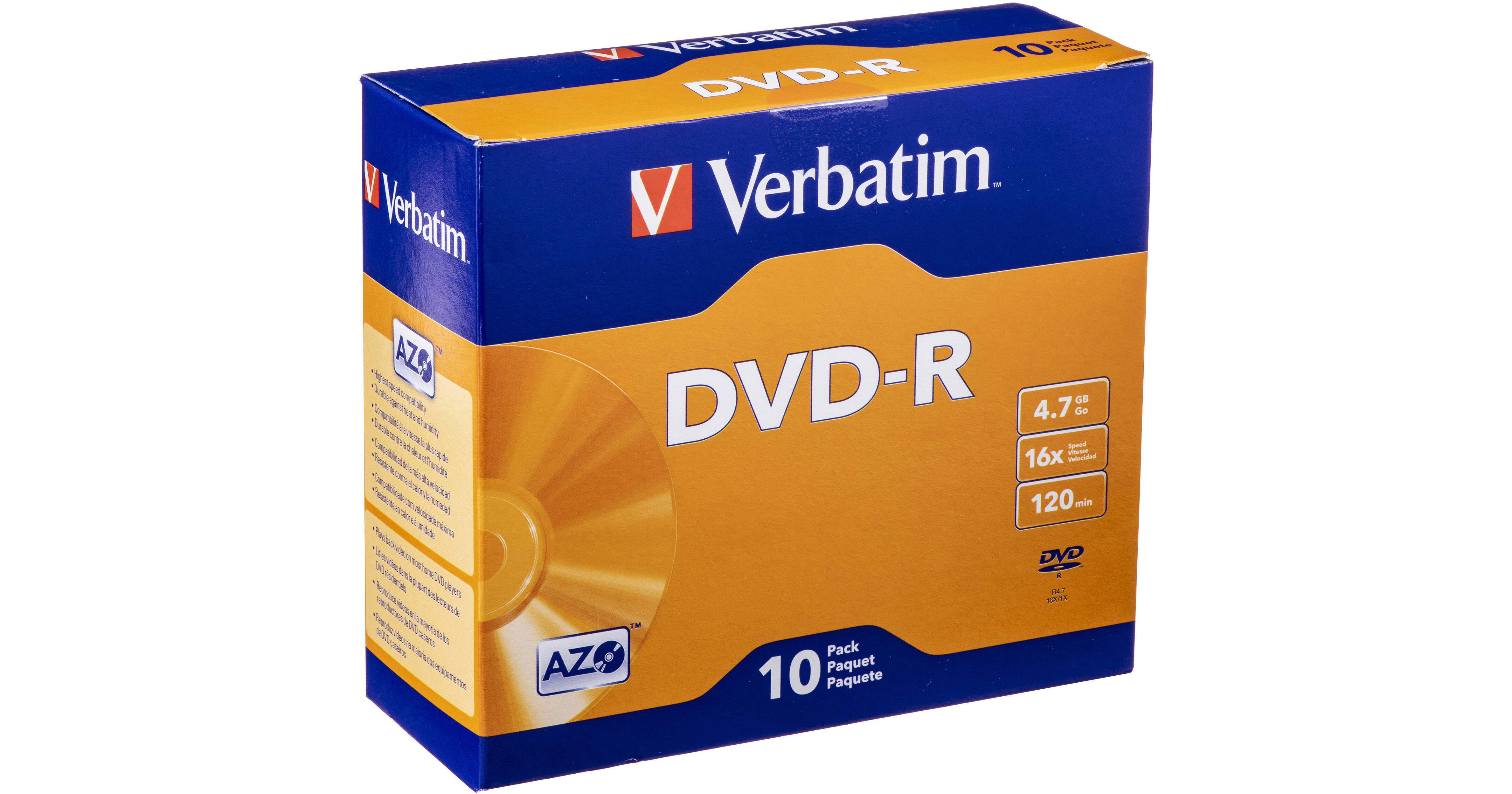 Verbatim DVD-R 4.7GB 16X Azo Surface with Slim Case 95099 B&H