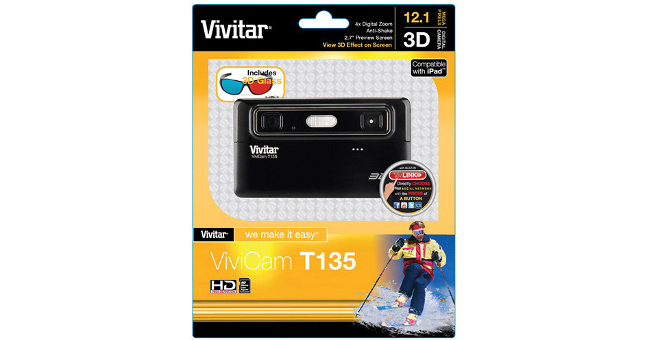 Vivitar ViviCam T135 3D Digital Camera (Black) T135 B&H Photo