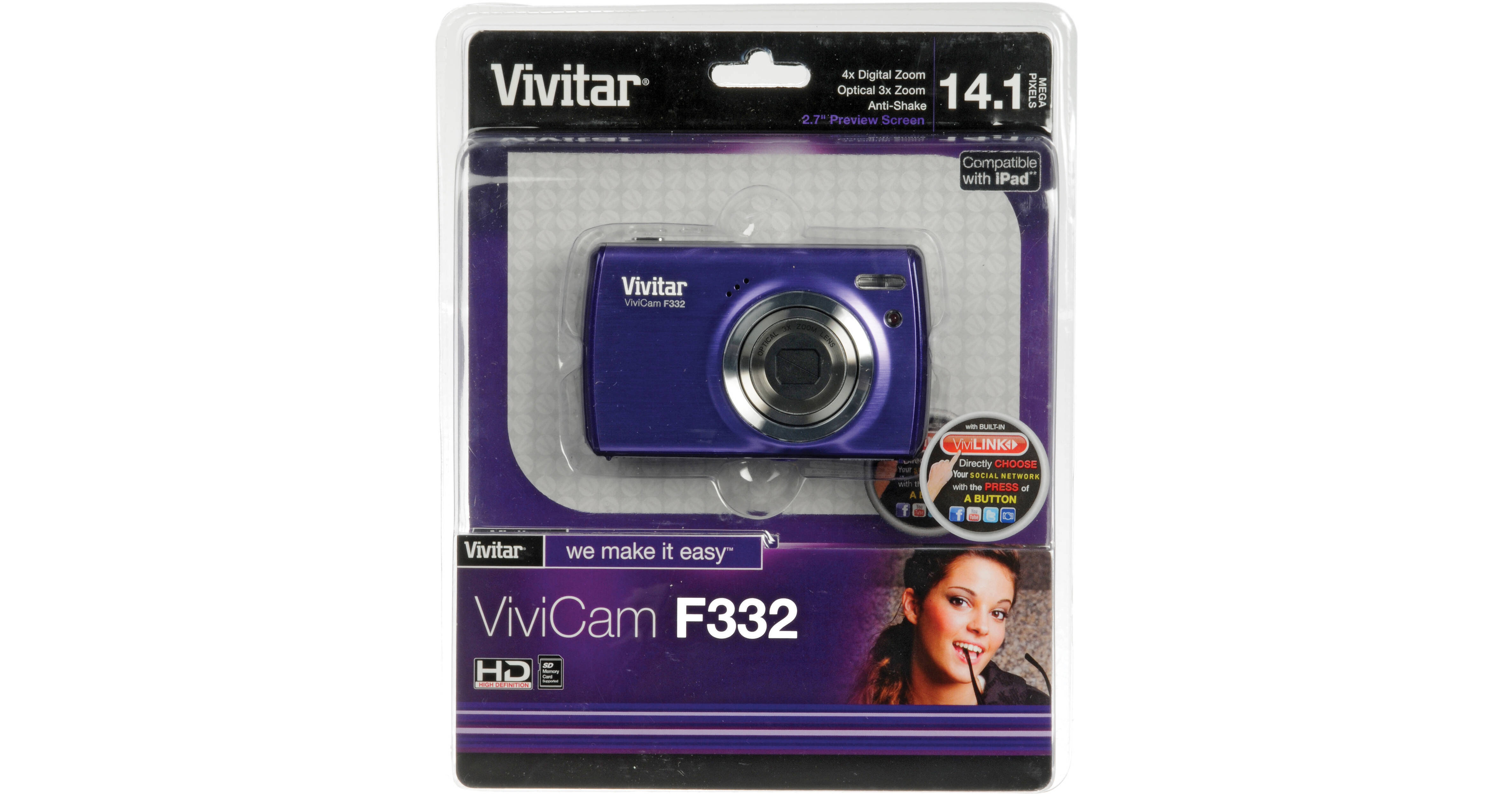 Vivitar ViviCam F332 Digital Camera (Grape) VF332-GRP B&H Photo