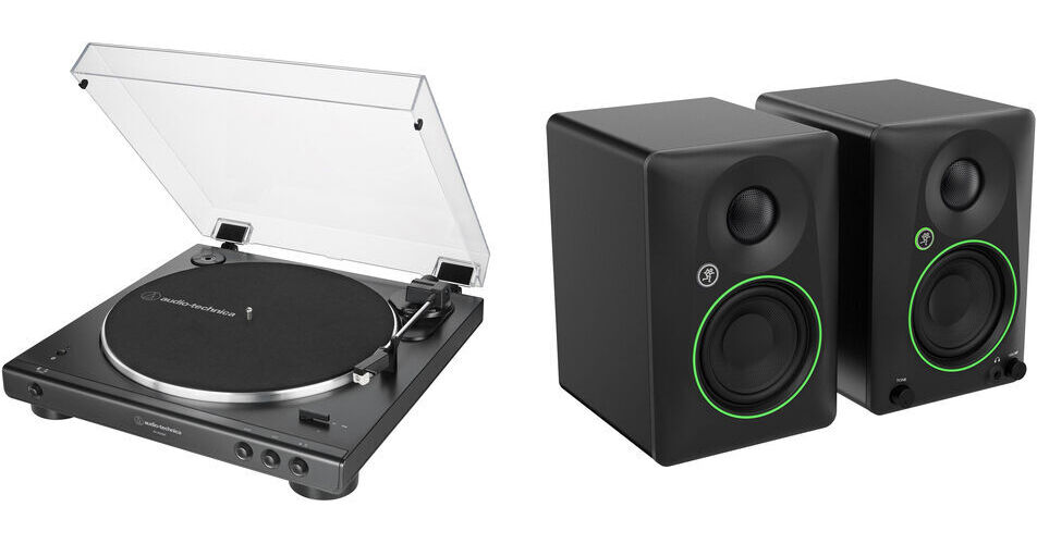Audio-Technica AT-LP60XBT-BK Turntable and Mackie CR3.5BT Bluetooth Speaker Pair Kit (Black)