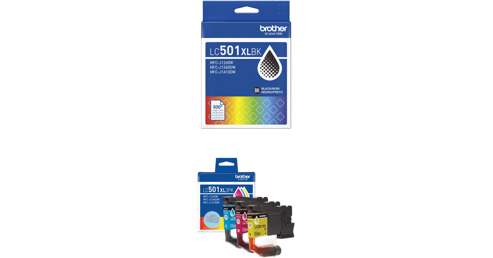 Higher Level Ink Brother LC501XL High Yield Ink Cartridge Kit (CMY and Black)