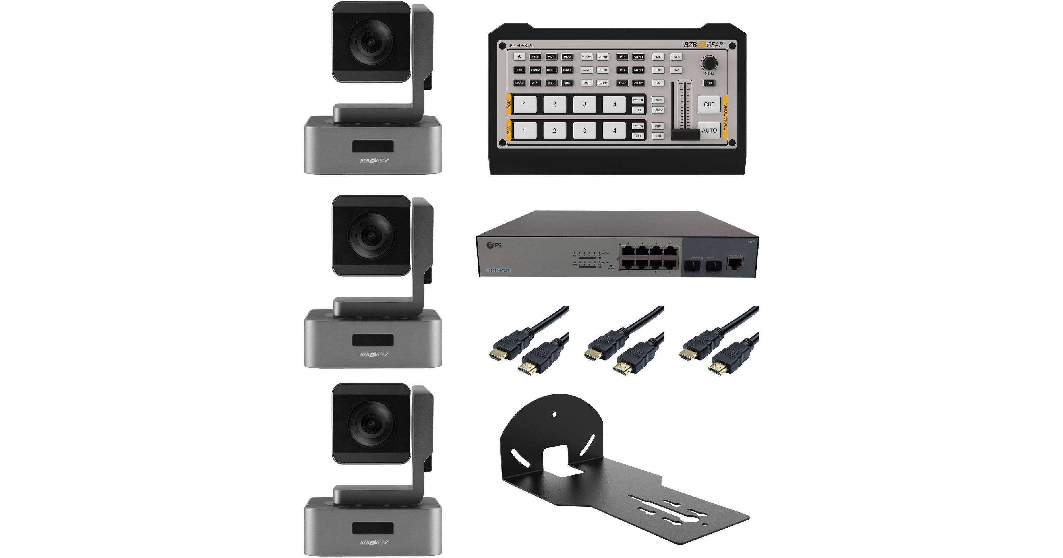 BZBGEAR Podcast Kit with 3 x 30x PTZ BG-KIT3PODCAST-3CAM-30XWM
