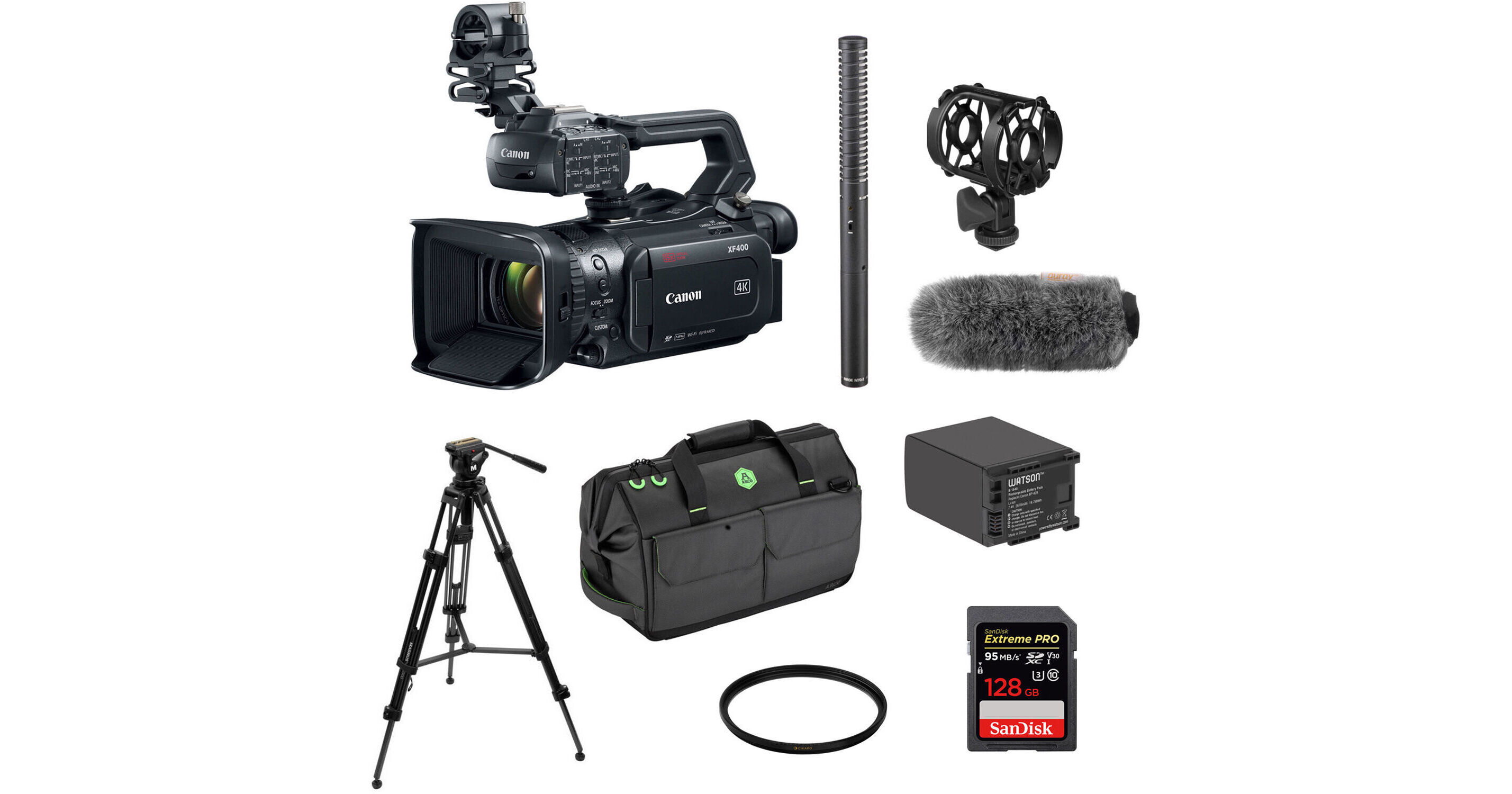 Canon XF400 UHD 4K60p Camcorder Kit with Tripod, Shotgun Mic,