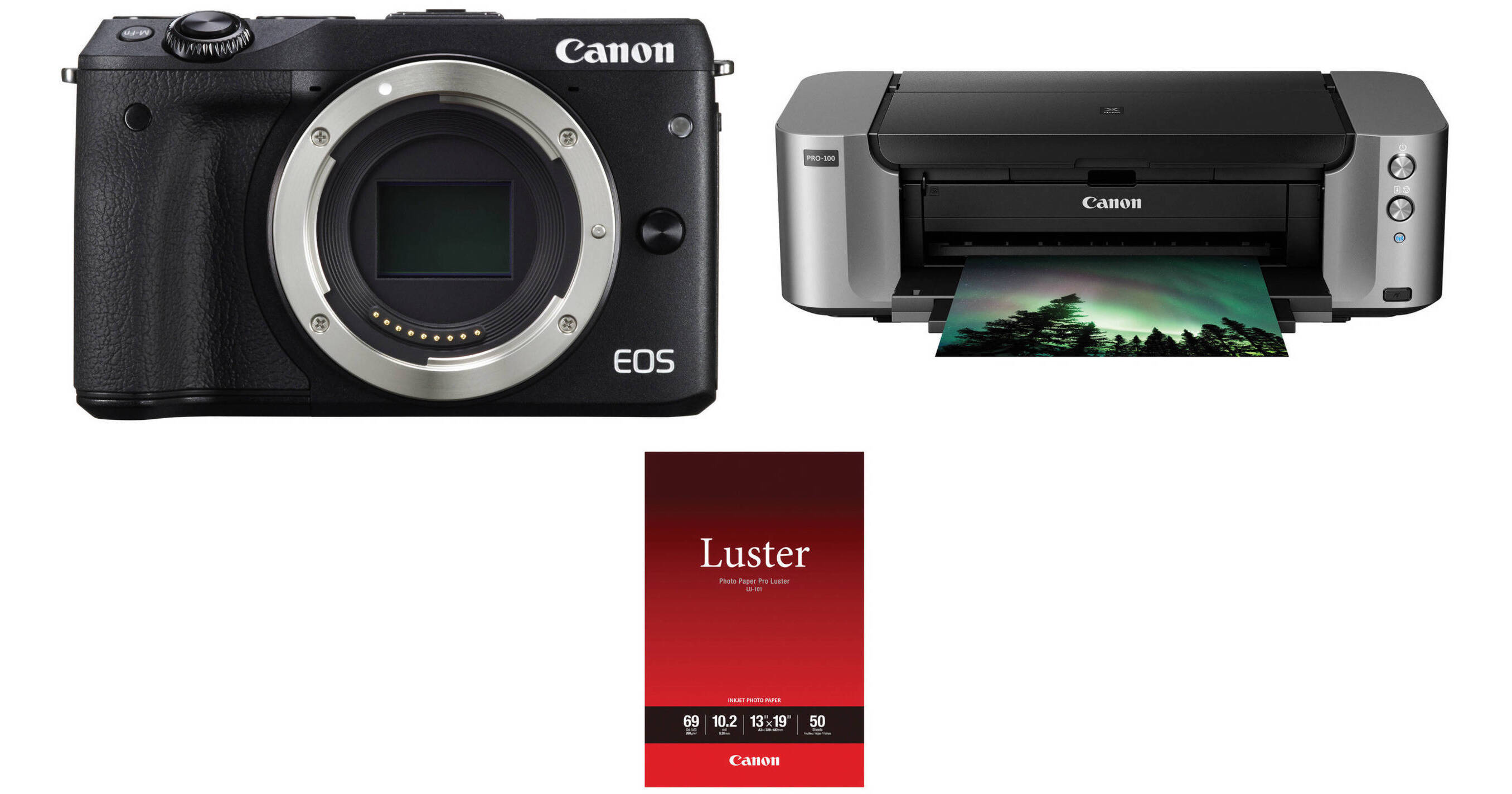 Canon EOS M3 Mirrorless Digital Camera Body with Inkjet Printer