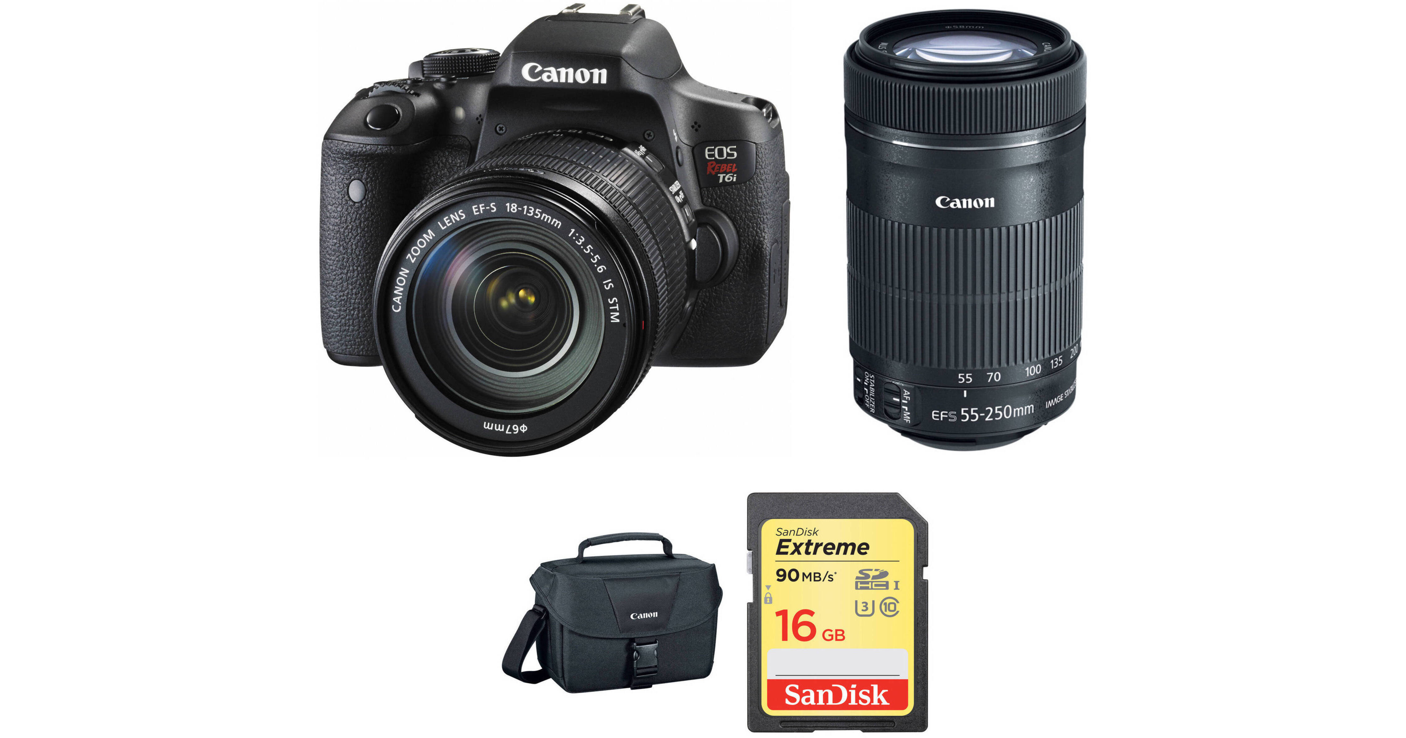 Canon EOS Rebel T6i DSLR Camera with 18-135mm and 55-250mm