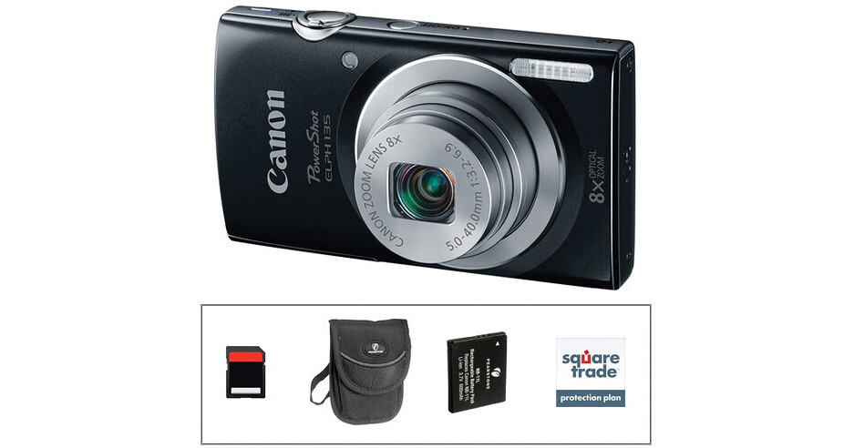 Canon PowerShot ELPH 135 Digital Camera Deluxe Kit (Black) B&H