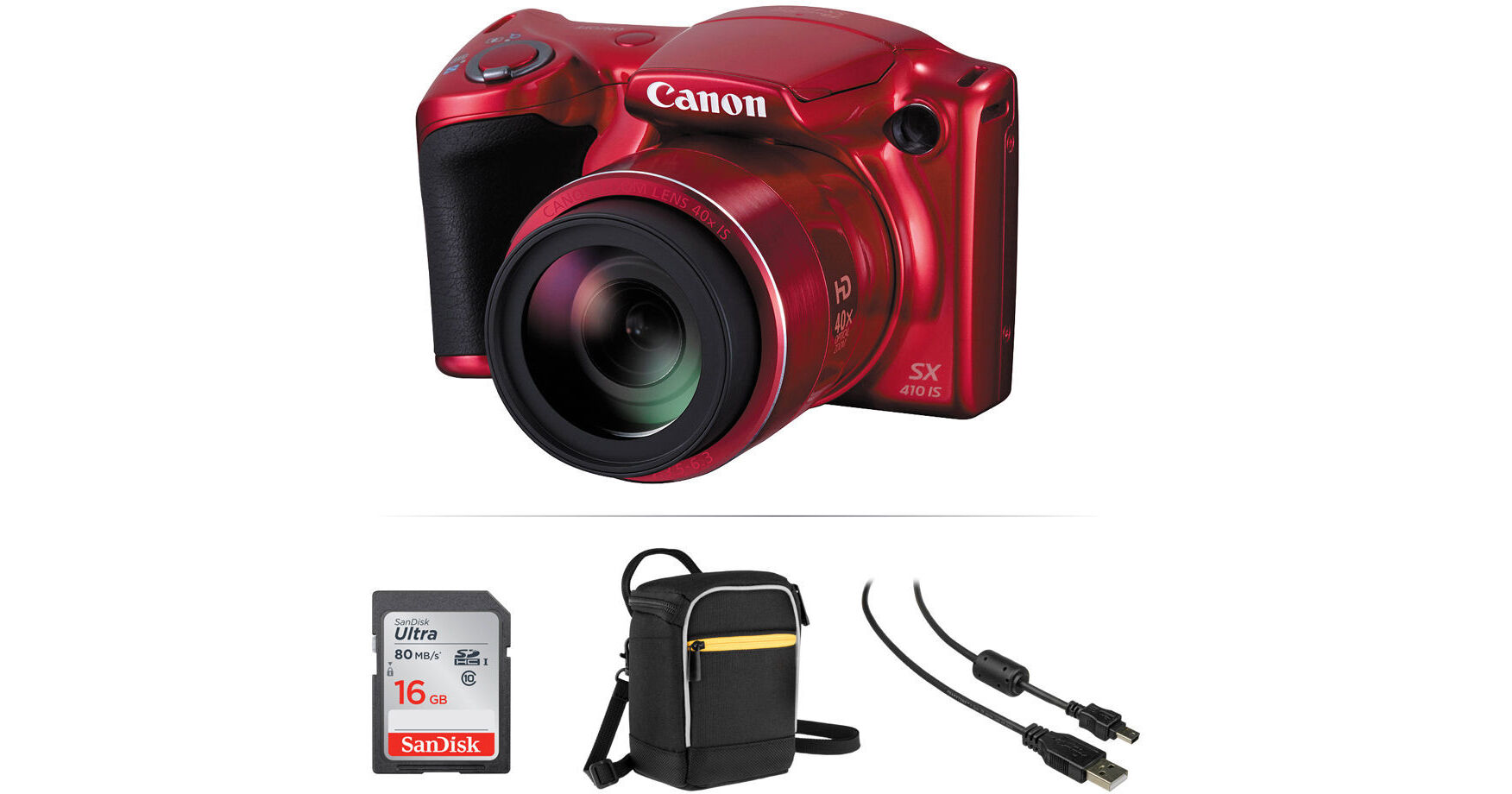 Canon PowerShot SX410 IS Digital Camera Basic Kit (Red) B&H