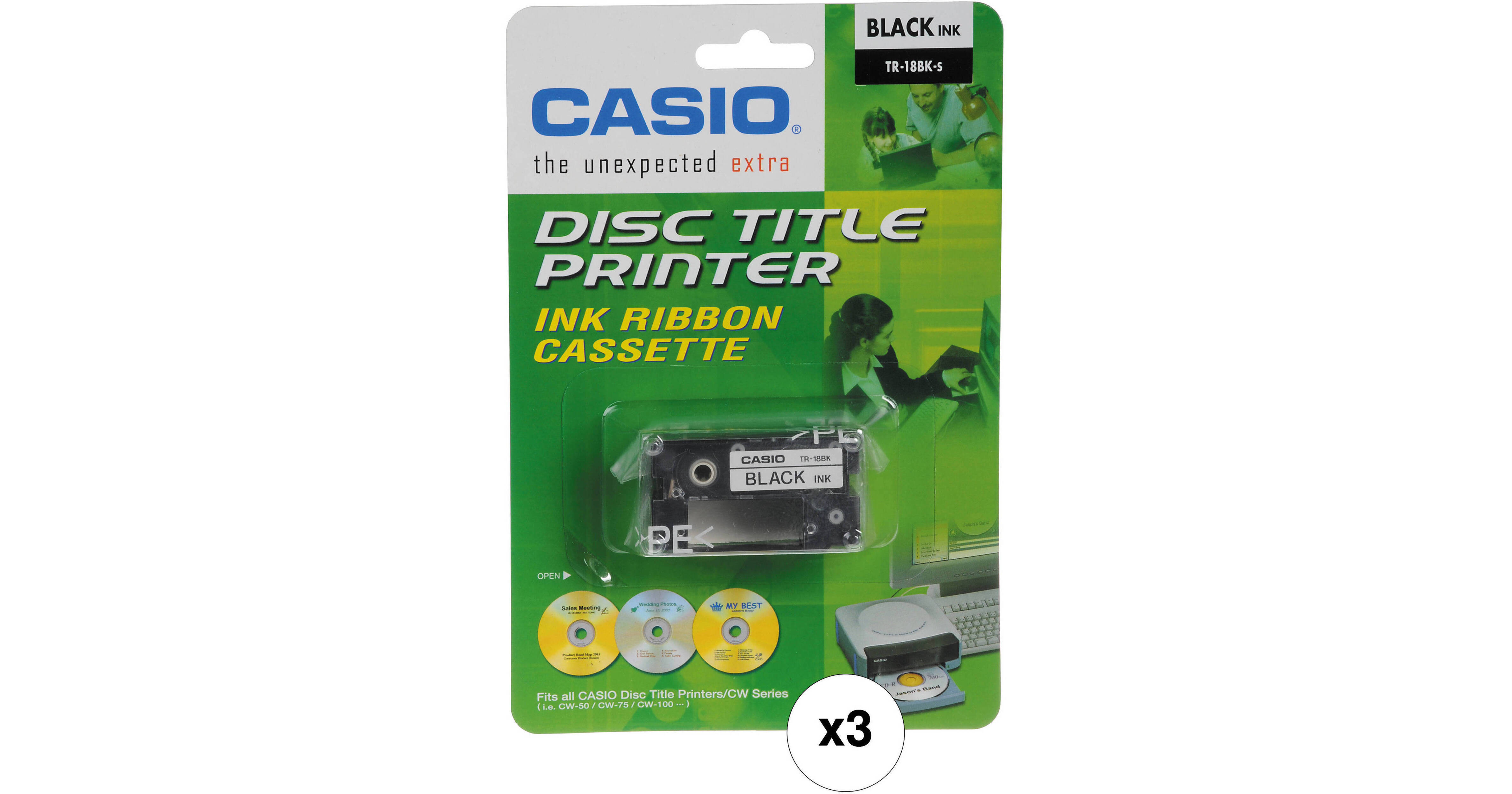 Casio TR-18BK Black Ink Ribbon Cassette Kit for CW-50 TR-18BK-3P