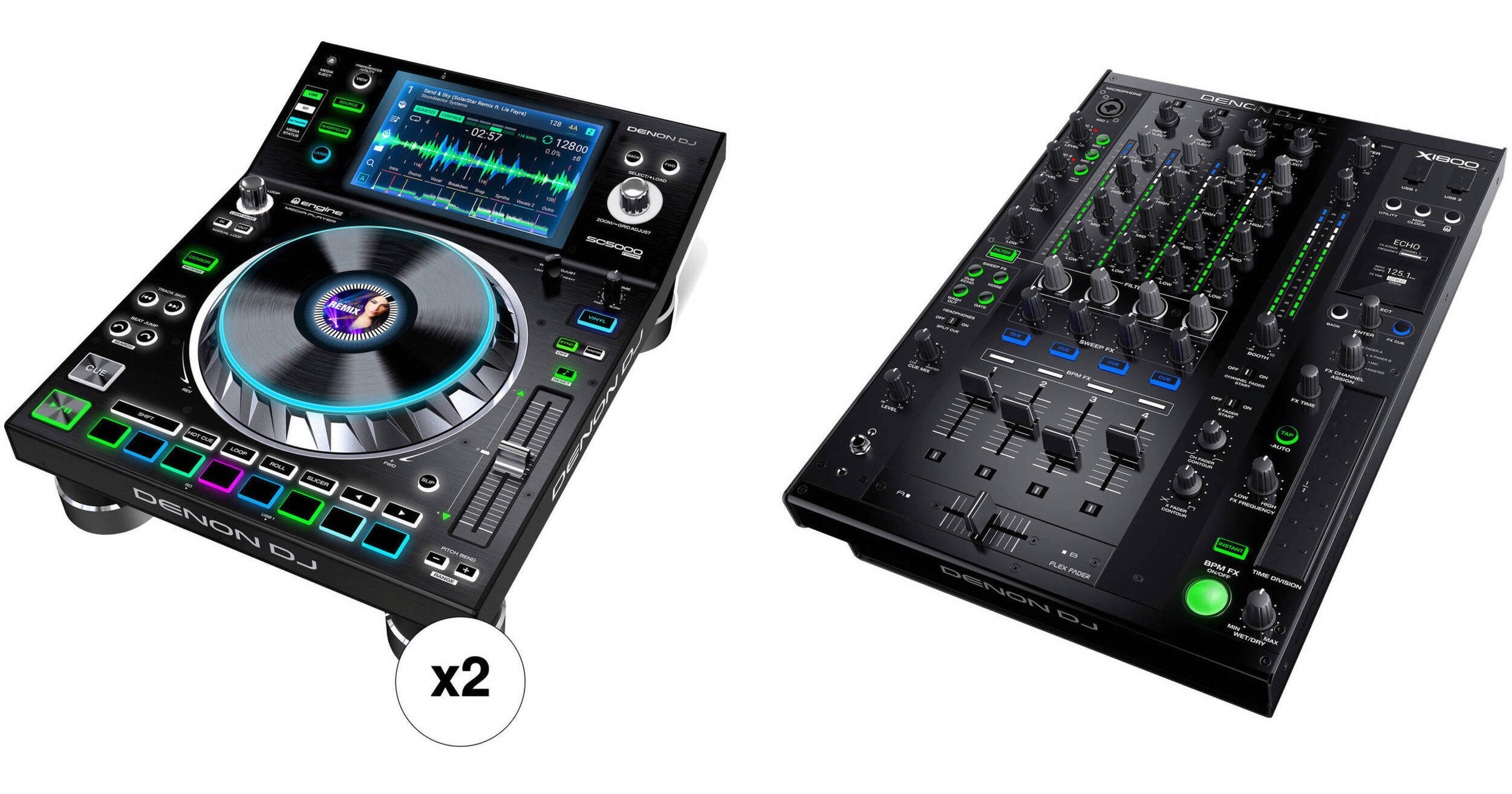 Denon DJ 4-Channel DJ Mixer with Two Dual-Deck Media Players Kit