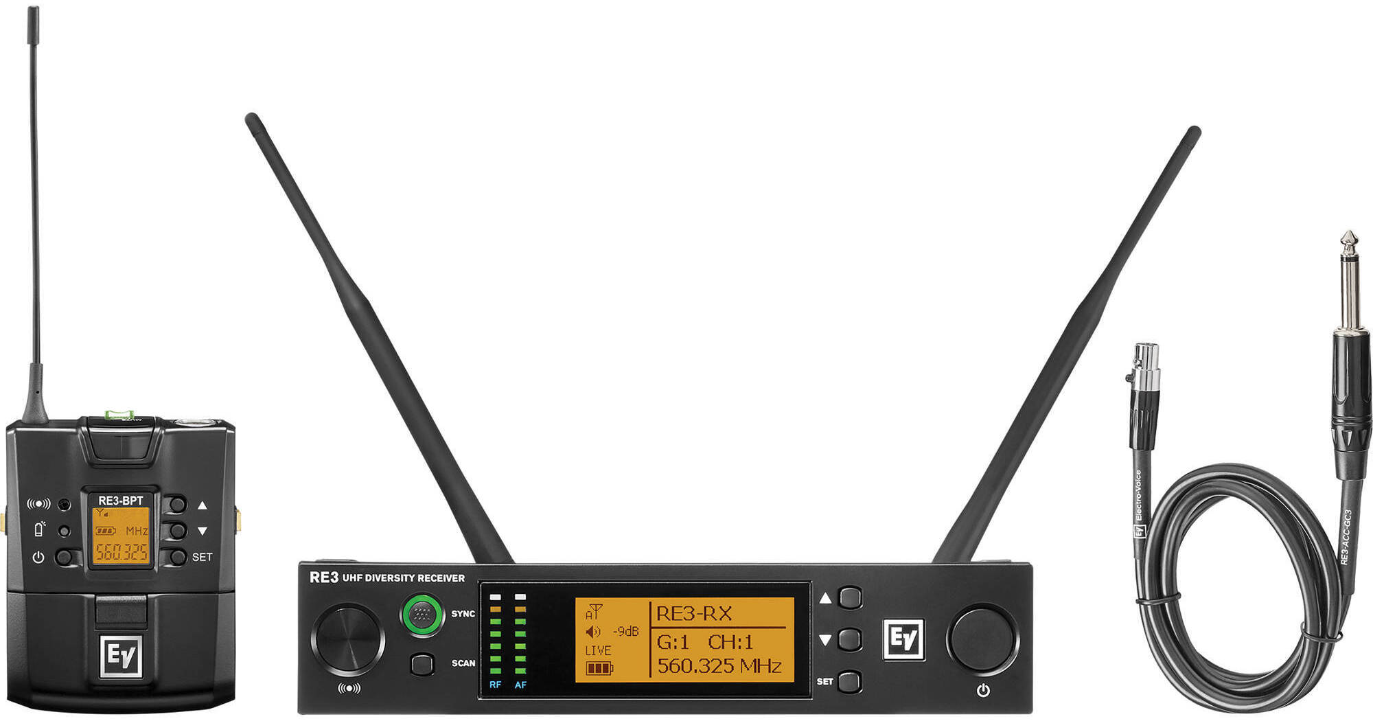 Electro-Voice RE3 Wireless Bodypack Instrument System - GC3 Cable, 488-524MHz UHF, For Wireless Music Performance