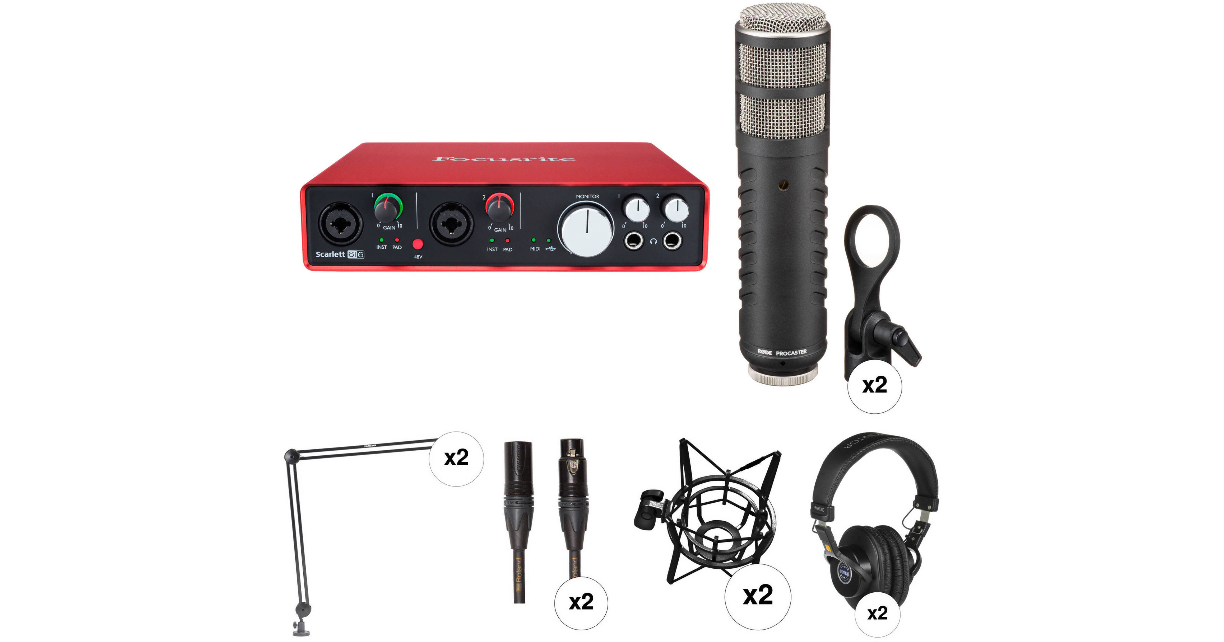 Focusrite 2 Person Podcasting Kit with Scarlett 6i6 USB Audio