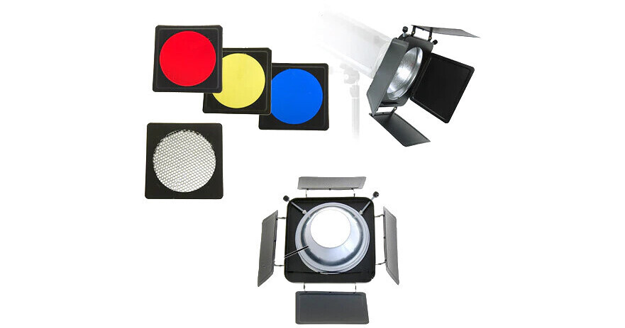 Godox BD-04 Barn Door Barndoor Kit With Honeycomb Grid 4 Color Gel Fil