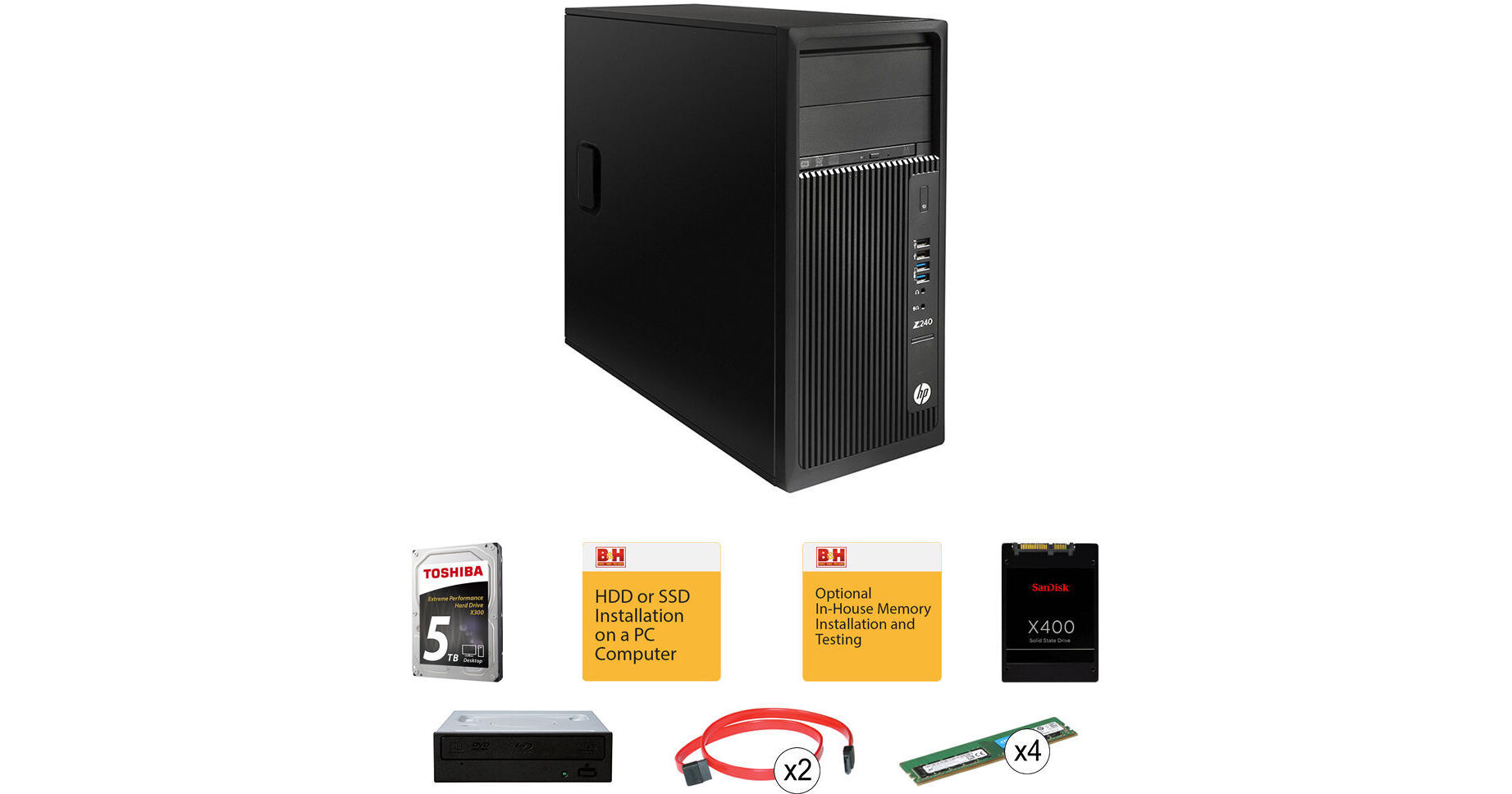 HP Z240 Series Tower Turnkey Workstation with 64GB RAM, 1TB SSD,