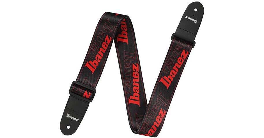 Sangle Ibanez GSD50RD Guitar Strap - Red/Black Polyester Strap With Leather Ends
