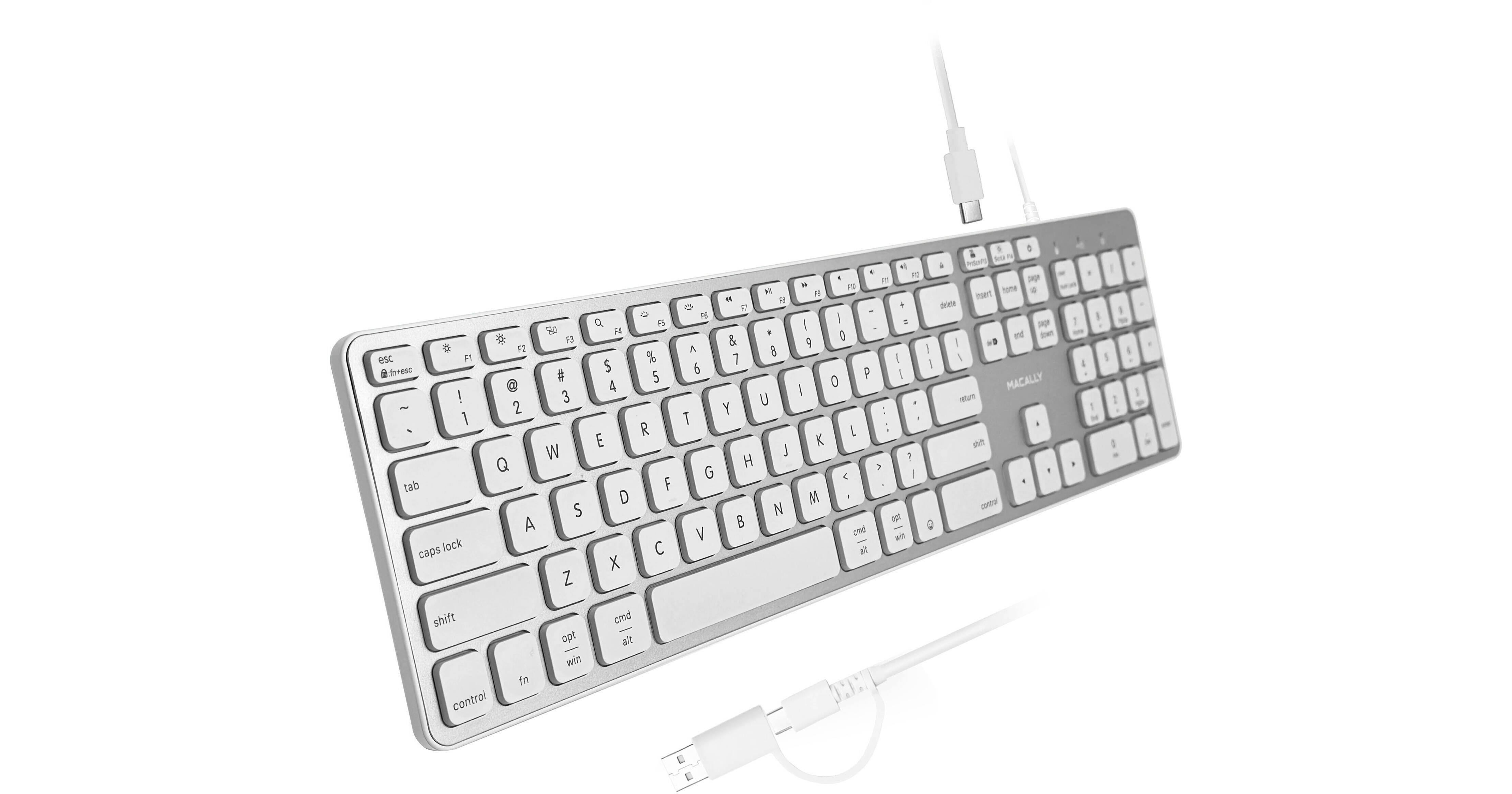 Macally Wired Backlit Keyboard with USB Hub for Mac