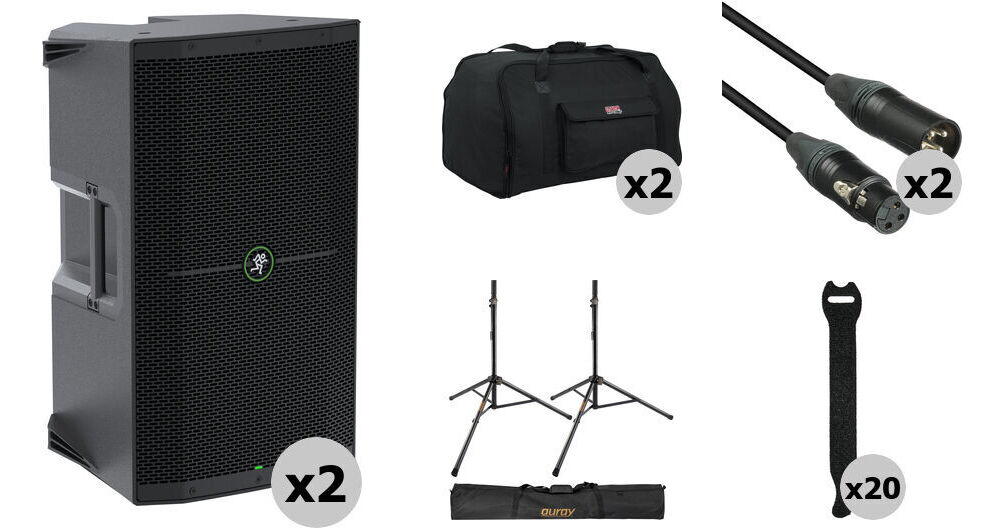 Mackie Dual Thump212 Kit with Speaker Covers, Tripod Stands,