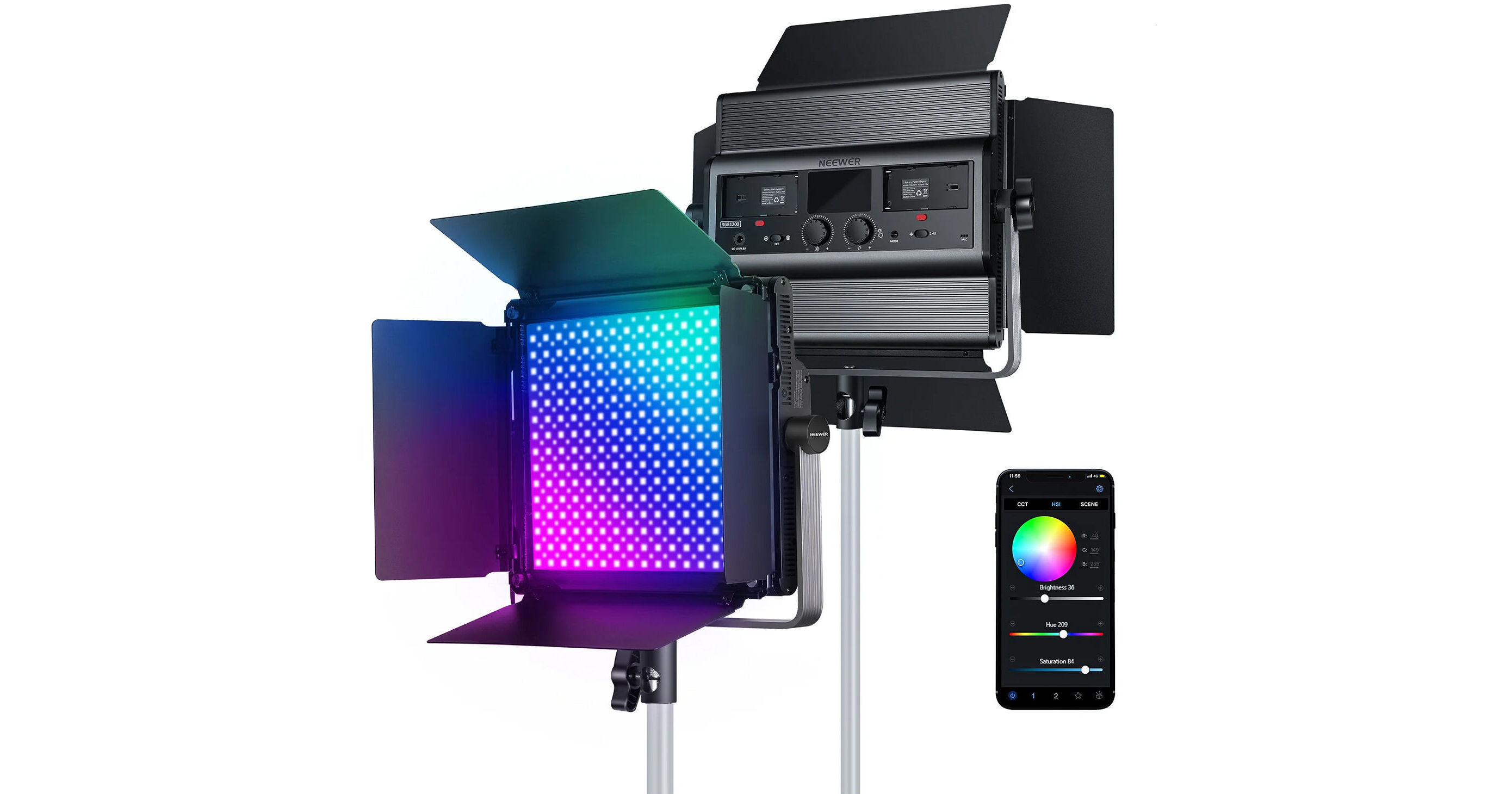Neewer RGB1200 60W RGB LED Video Light with App Control 66601606