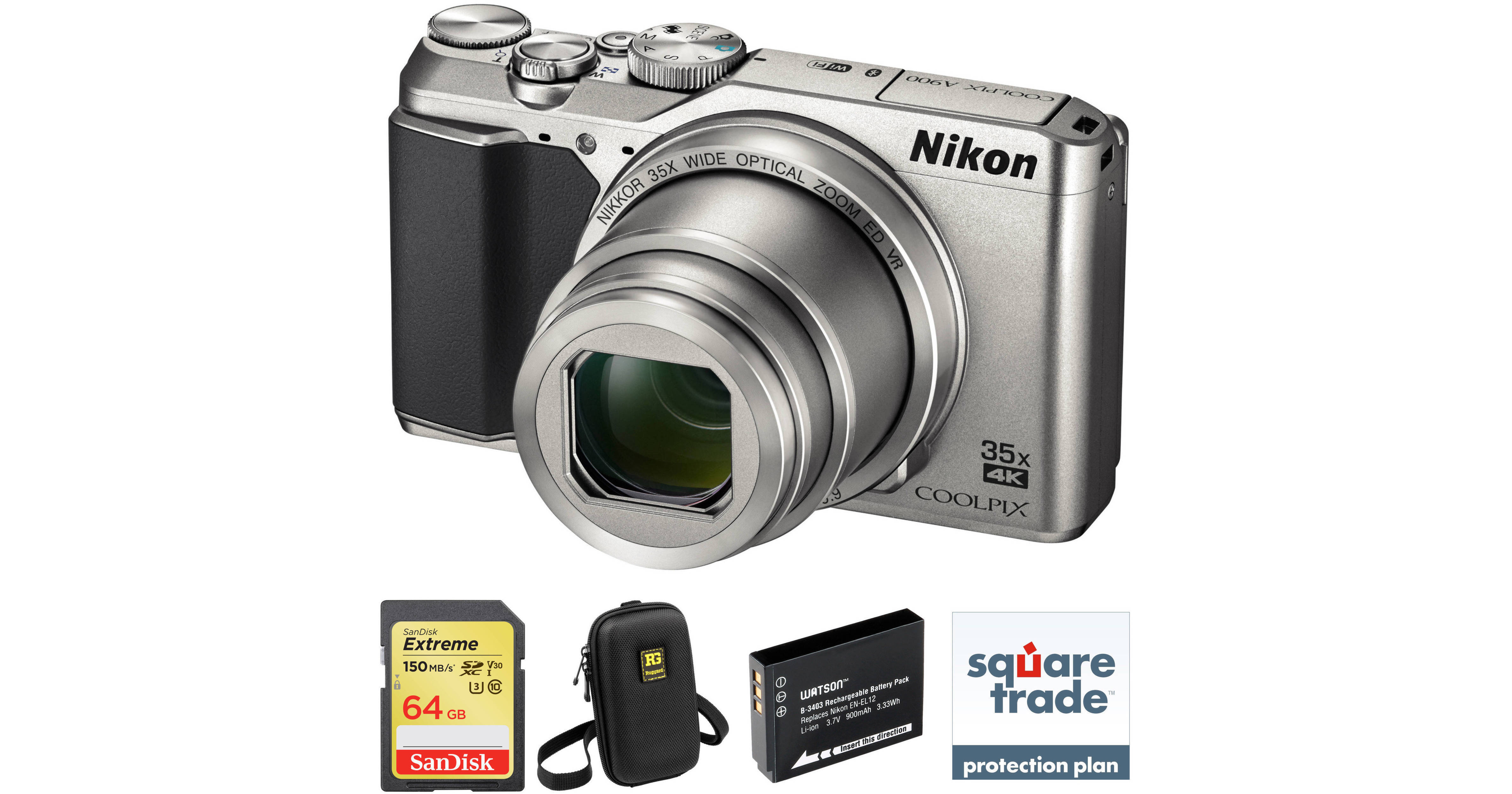 Nikon COOLPIX A900 Digital Camera Deluxe Kit (Silver,