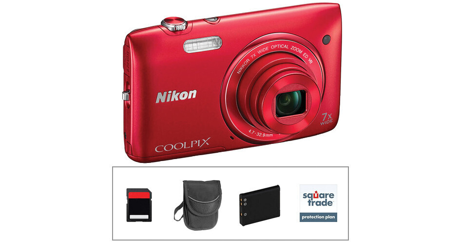 Nikon COOLPIX S3500 Digital Camera Deluxe Kit (Red) B&H Photo
