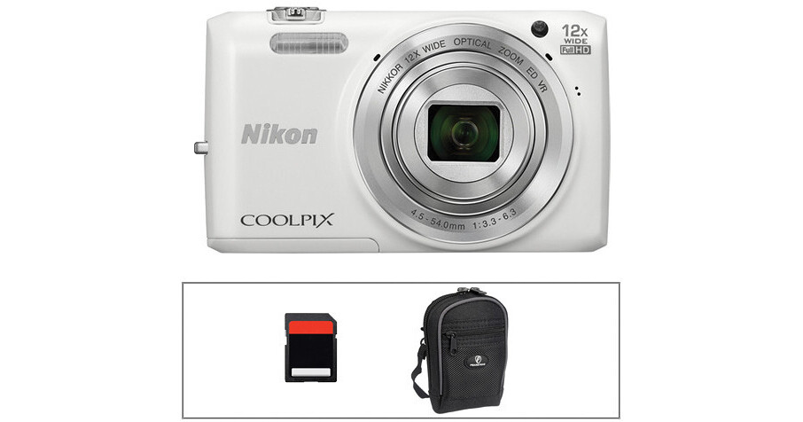 Nikon COOLPIX S6800 Digital Camera Basic Kit (White) B&H Photo