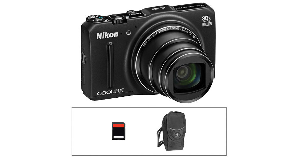 Nikon COOLPIX S9700 Digital Camera Basic Kit (Black) B&H Photo