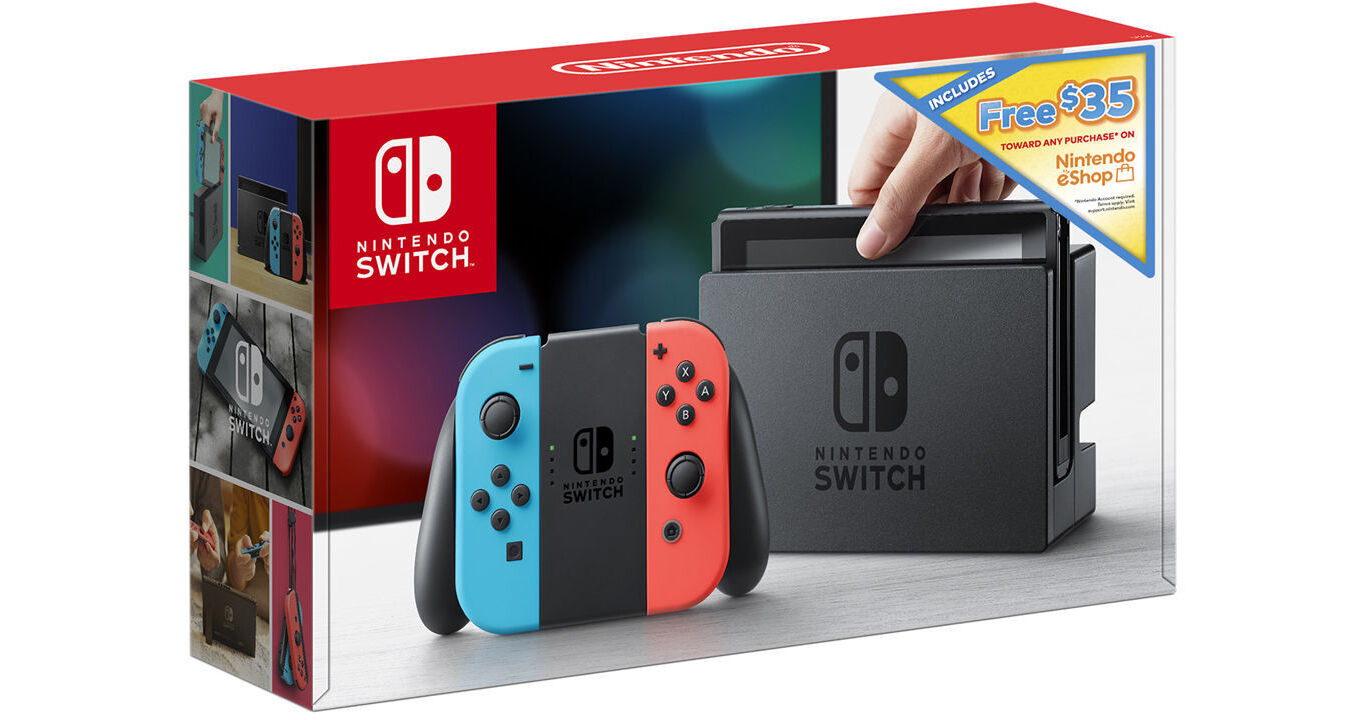 Nintendo Switch with Neon Blue and Red Controllers + HACSKAB35