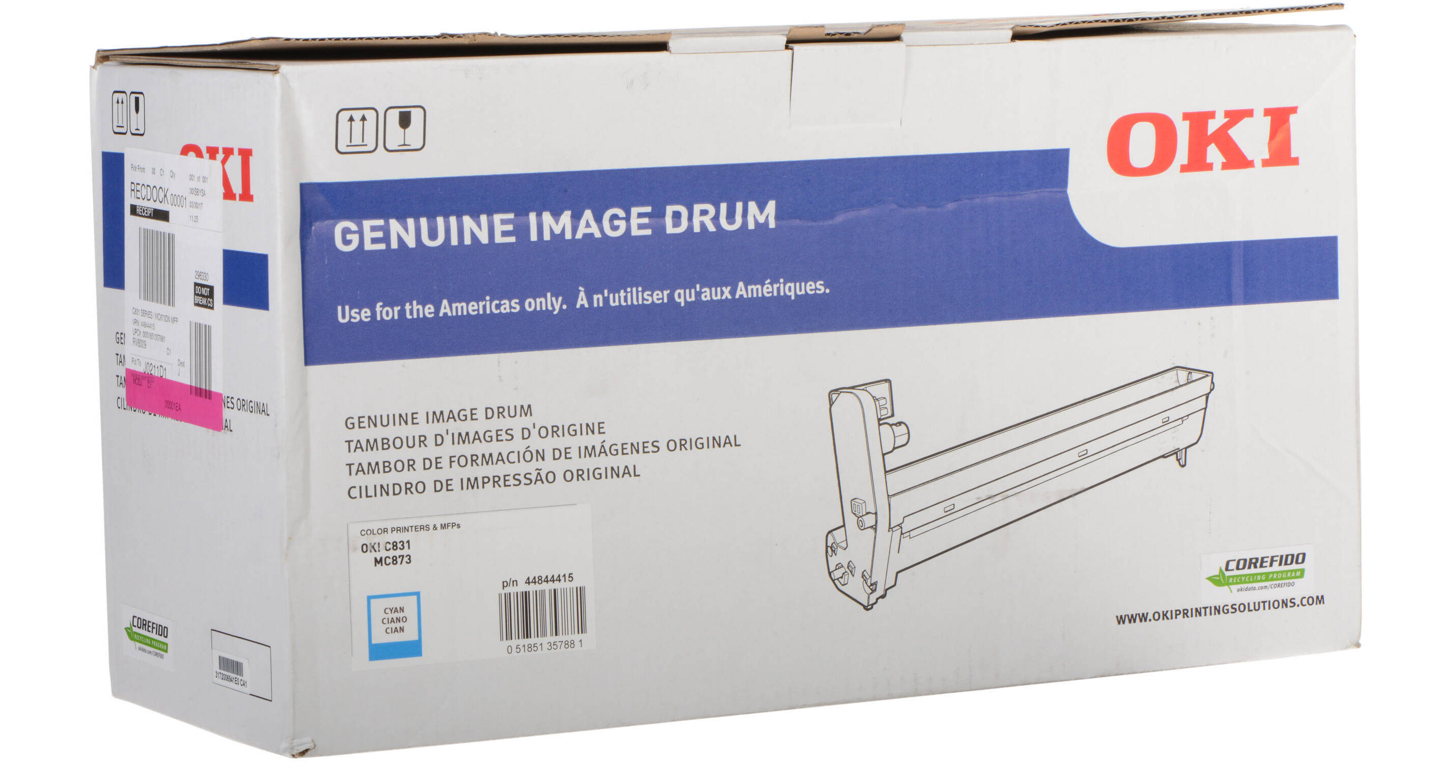 OKI 30K Cyan Image Drum for C831 & MC873 Printers 44844415 B&H