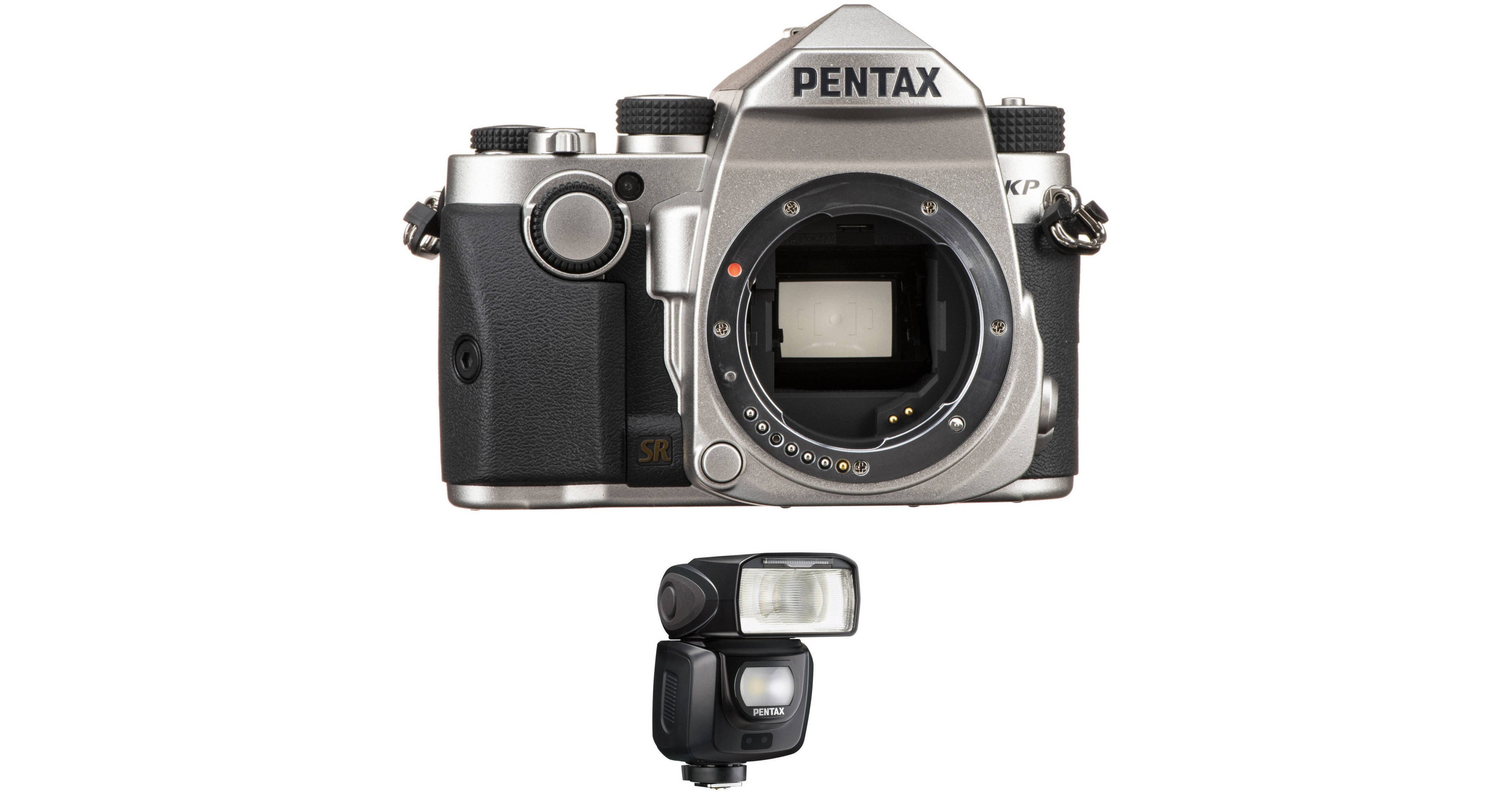 Pentax KP DSLR Camera Body with AF360FGZ II Flash Kit (Silver)