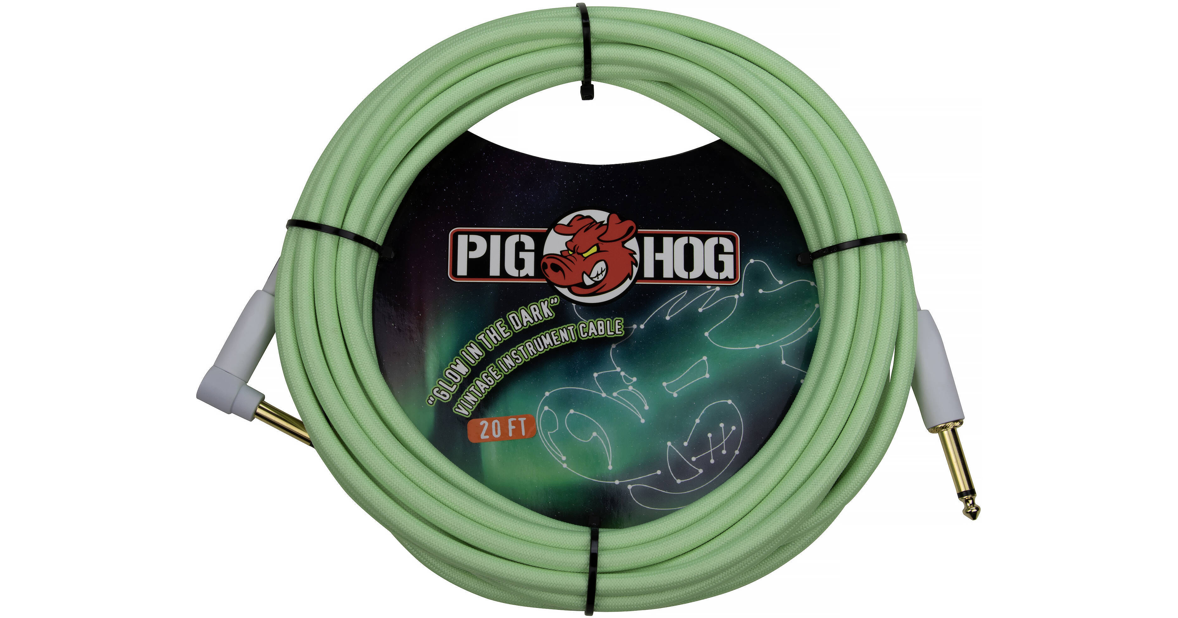 Glow in the Dark Instrument Cable 20ft Right Angle