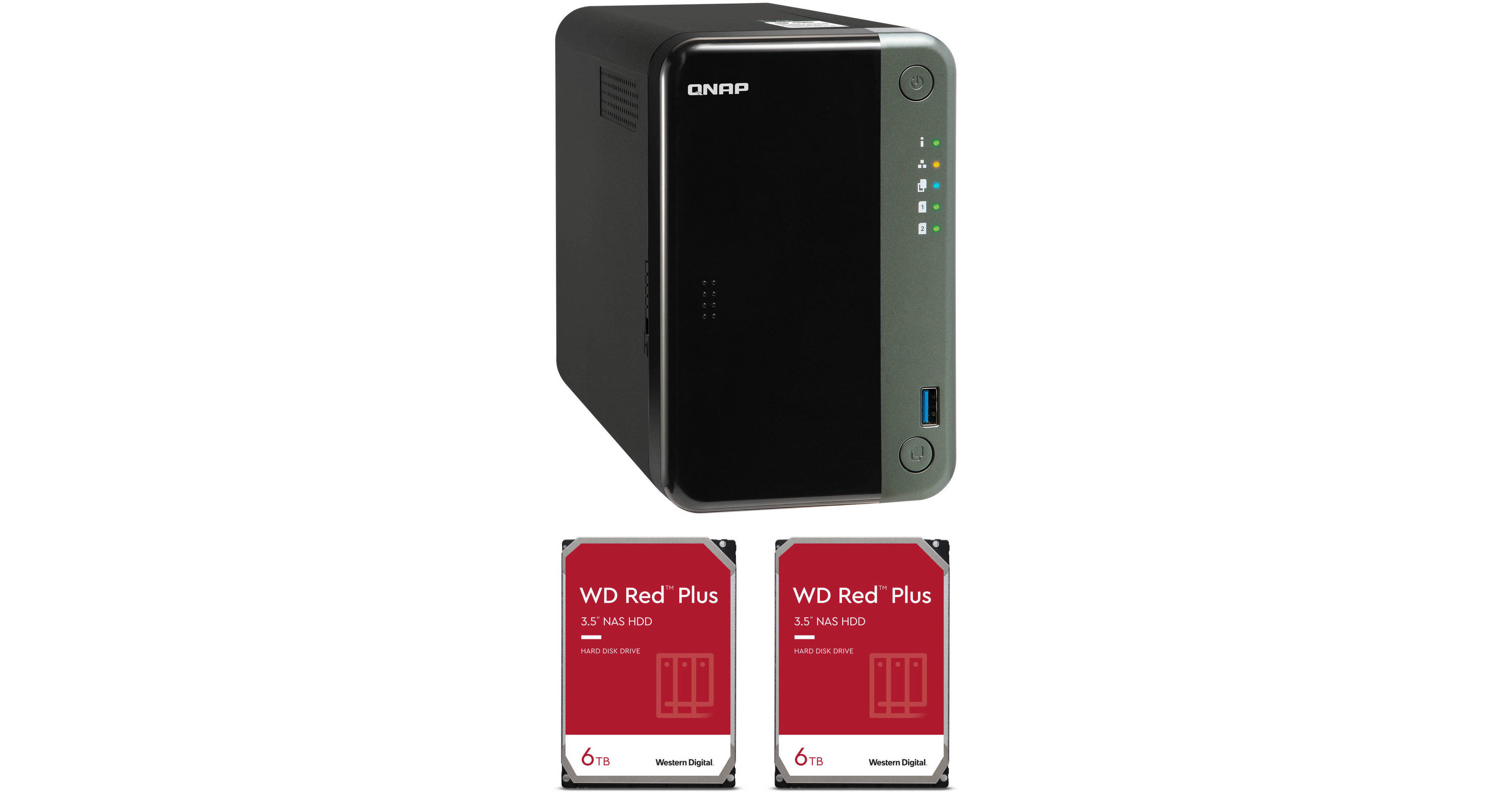 QNAP 12TB TS-253D 2-Bay NAS Enclosure Kit with WD NAS Drives (2