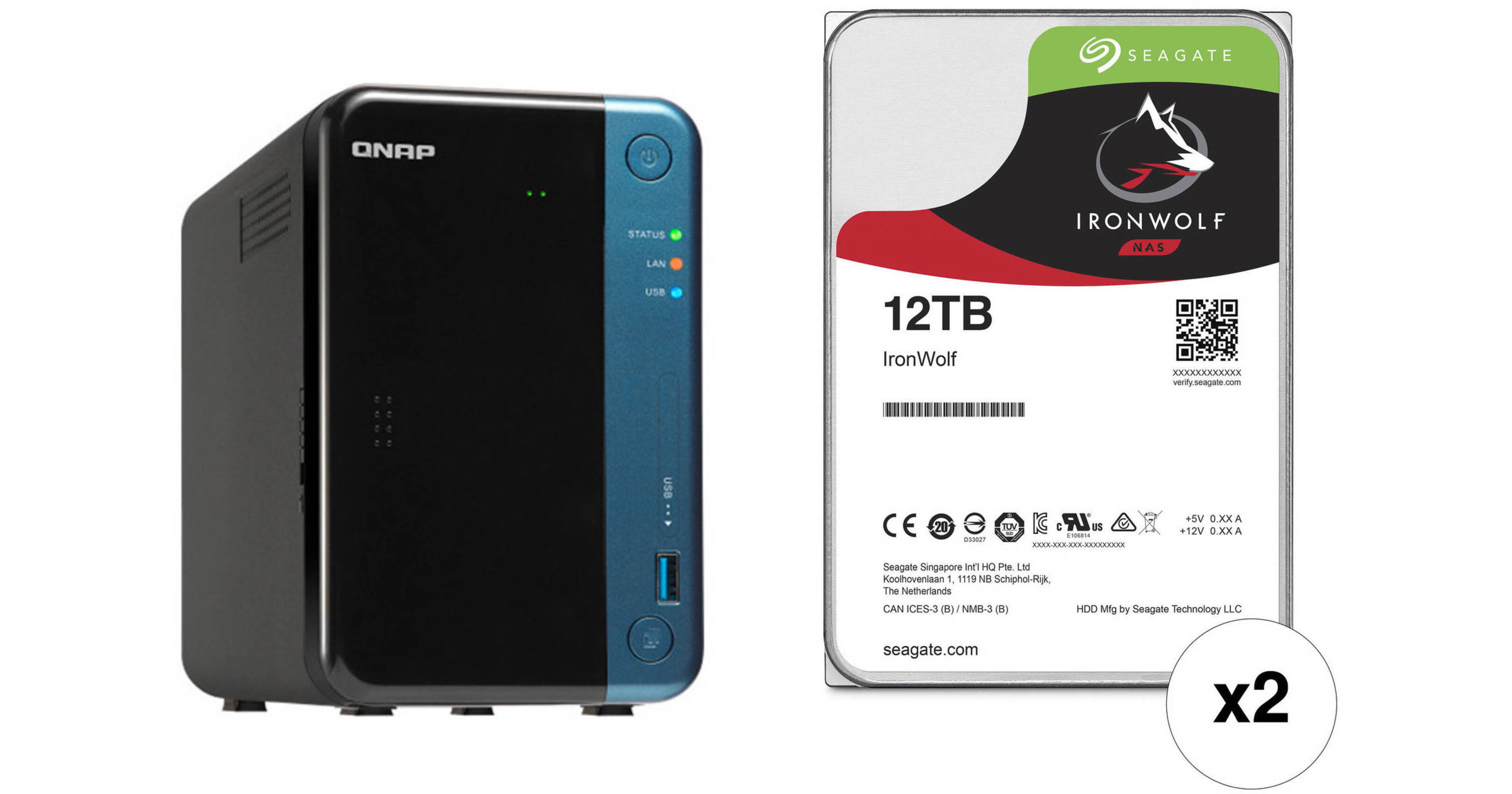 QNAP TS-253Be 24TB 2-Bay NAS Enclosure Kit with Seagate NAS
